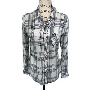 Rails Classic Hunter Black and White Plaid Button Down Soft Shirt, XS